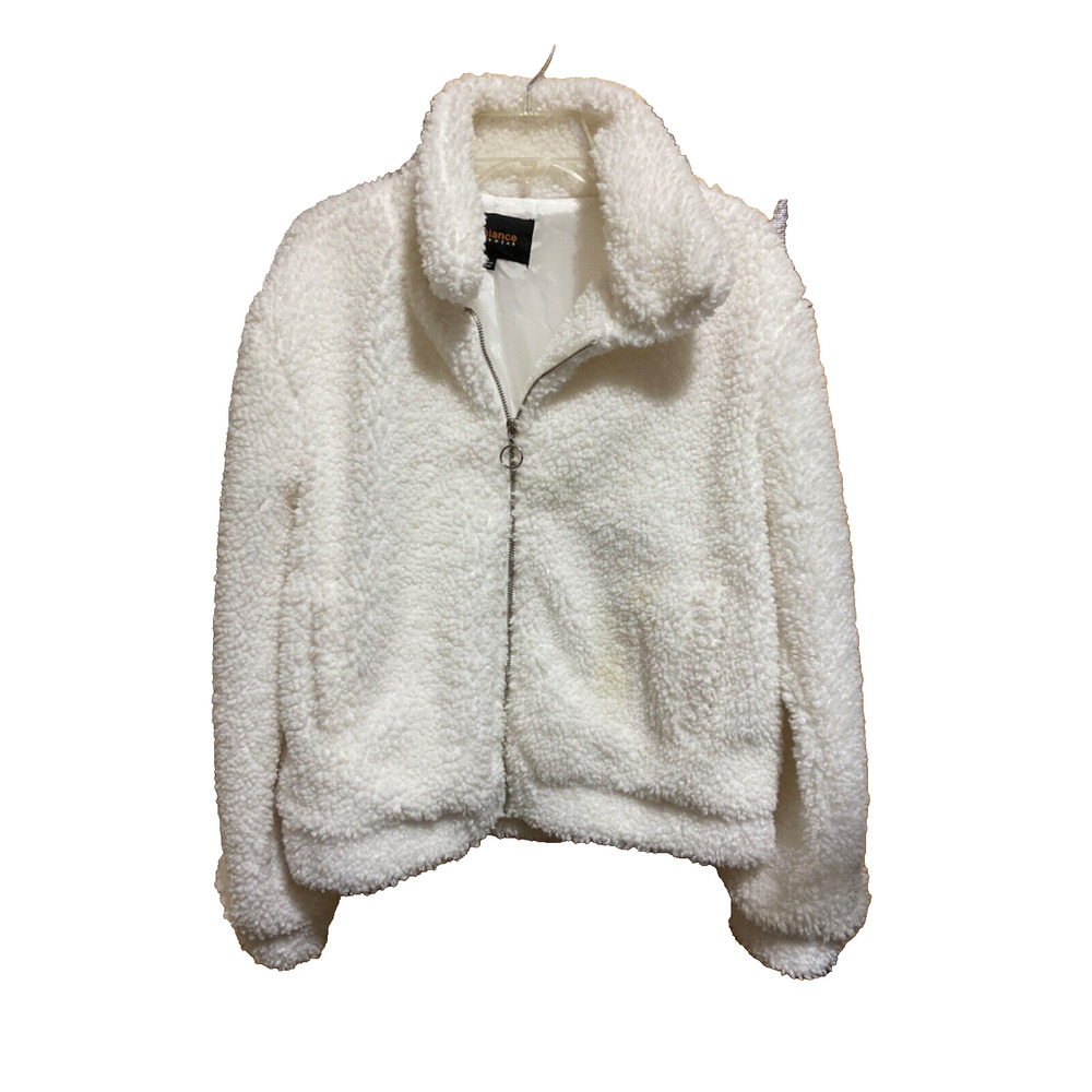 Ambiance Outerwear Creamy White Faux Fur Bomber Jacket Small‎ Full Zip